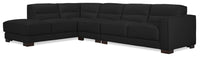  Sofa sectionnel de gauche Citadel 3 pièces en cuir véritable de qualité supérieure avec pattes en bois - noir