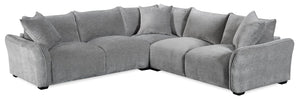 Sofa sectionnel Reflect 3 pièces en tissu de chenille gris avec coussins de dossier réversibles et pattes en bois