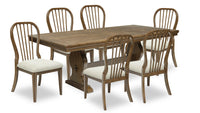  Ensemble de salle à manger Clara 7 pièces avec table, rallonge de 68 po à 86 po (L), base à tréteaux et 6 chaises - brun