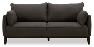 Sofa Gena Cindy Crawford Home de 85 po de format condo en tissu d’apparence lin gris anthracite avec coussins de dossier amovibles