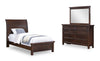 Ensemble de chambre à coucher Sonoma 5 pièces avec lit, commode et miroir, brun manguier - format lit simple