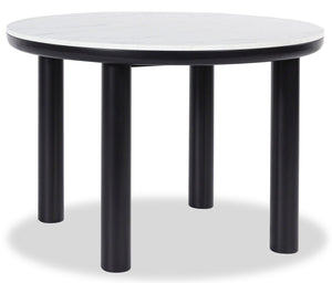 Table de salle à manger ronde Jolie de 45 po (L) avec dessus en imitation de marbre et mélamine - blanche et noire