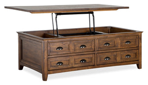 Table à café traditionnelle Hanson de 50 po en pin avec dessus relevable - muscade grillée