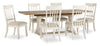 Ensemble de salle à manger Quill 7 pièces avec table de 72 po à 90 po (L), base à tréteaux et 6 chaises - blanc antique et brun