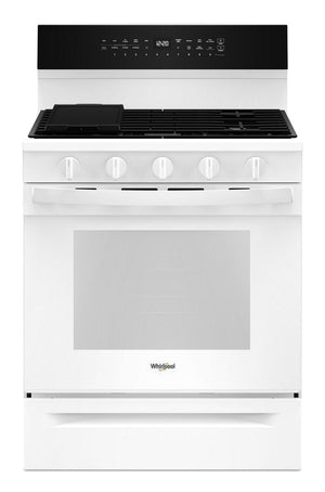 Cuisinière intelligente à gaz Whirlpool de 5 pi³ avec friture à air et autonettoyage - blanche - WFGS7530RW