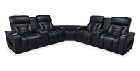  Sofa sectionnel de massage à inclinaison électrique Zen 3 pièces en similicuir noir avec deux consoles réfrigérantes