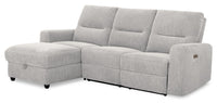  Sofa sectionnel de gauche à inclinaison électrique Meadow 2 pièces en tissu de chenille gris rivière avec fauteuil long de rangement