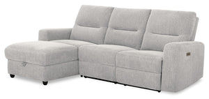 Sofa sectionnel de gauche à inclinaison électrique Meadow 2 pièces en tissu de chenille gris rivière avec fauteuil long de rangement