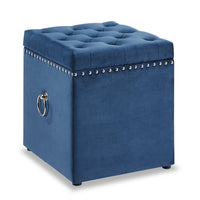  Pouf de rangement Yukon carré en tissu velours - bleu marine