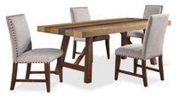  Ensemble de salle à manger Boden 5 pièces avec table de 78 po (L), base à tréteaux et 4 chaises à bordure de clous décoratifs - brun et beige