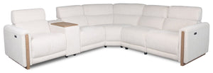 Sofa sectionnel modulaire à inclinaison électrique Sable 6 pièces en tissu de chenille blanc albâtre avec appuie-têtes électriques et port USB