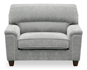 Fauteuil Lyric de 47 po en tissu de chenille gris avec coussin de siège réversible et pattes en bois