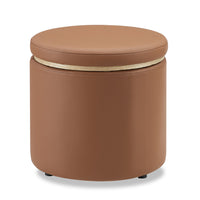 Pouf de rangement rond Manitoba de 18 po - similicuir brun