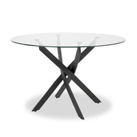  Table de salle à manger ronde Zoe de 47 po (L) avec dessus en verre et base géométrique en métal - noire