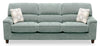 Sofa Lyric de 88,1 po en tissu de chenille vert avec coussins de siège réversibles, coussins décoratifs et pattes en bois