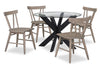 Ensemble de salle à manger Remi 5 pièces en verre et bois avec table ronde de 42 po (L) et 4 chaises à dossier à lattes - noir et brun