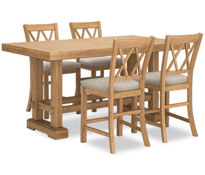 Ensemble de salle à manger Archer 5 pièces de hauteur comptoir avec table à rallonge, 72 po à 108 po et 4 chaises - brun clair