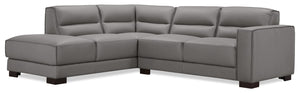 Sofa sectionnel de gauche Citadel 2 pièces en cuir véritable de qualité supérieure avec pattes en bois - gris