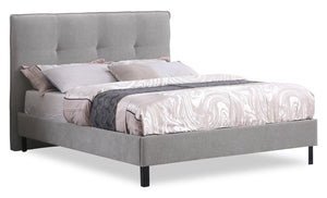 Lit plateforme rembourré Amos gris avec tête de lit capitonnée - format très grand lit