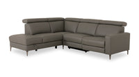  Sofa sectionnel de gauche à inclinaison électrique Valentino 3 pièces en cuir véritable gris avec appuie-têtes réglables