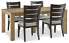 Ensemble de salle à manger Logan 5 pièces avec table, rallonge de 72 po à 108 po (L) et 4 chaises - chêne naturel et noir rustique