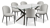  Ensemble de salle à manger Ace 7 pièces avec table de 63 po (L), dessus en verre et 6 chaises - brun et gris