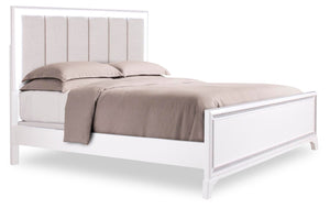 Halo Panel Bed with Headboard & Frame, LED, Glam, White - Queen Size