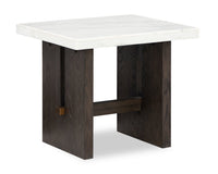  Table de bout Warwick de 26 po en bois massif et en marbre - blanche et chêne brun