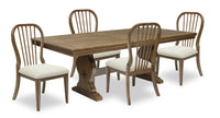  Ensemble de salle à manger Clara 5 pièces avec table, rallonge de 68 po à 86 po (L), base à tréteaux et 4 chaises - brun