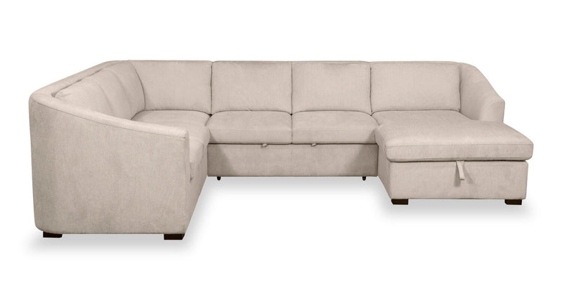 Sofa-lit sectionnel de droite Envy 5 pièces en tissu de chenille avec fauteuil long de rangement - beige amande