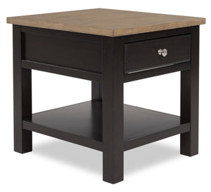 Table de bout Wells de 24 po en bois massif avec rangement et tablette - deux teintes de brun