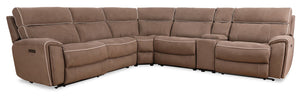 Sofa sectionnel à inclinaison électrique Newport de Cindy Crawford Home 6 pièces en suédine taupe avec appuie-têtes électriques et port USB