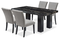  Ensemble de salle à manger Burk 5 pièces avec table de 72 po (L) à dessus en résine en imitation de marbre et 4 chaises - noir et gris