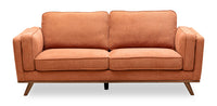  Sofa Kassia de Kort & Co. de 80 po de format condo en tissu d’apparence lin orange avec base et pattes en bois