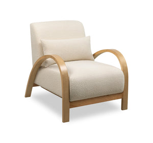 Fauteuil d'appoint Loft de 27,55 po en tissu bouclé blanc avec coussin décoratif, et accoudoirs et pattes en bois