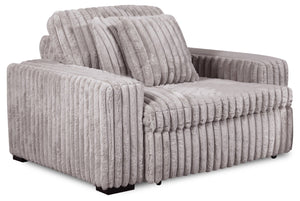 Fauteuil Stratus de 59 po en tissu de chenille gris brouillard avec fauteuil long à coulissement électrique et deux coussins décoratifs