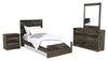 Ensemble de chambre à coucher Riley 6 pièces avec lit à panneaux, commode, miroir et table de nuit, fabriqué au Canada, gris - format lit simple