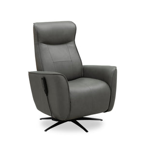 Fauteuil de massage à inclinaison électrique Serene de 31 po en cuir véritable gris avec appuie-tête électrique et siège chauffant