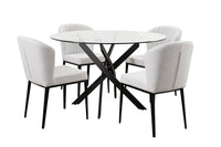  Ensemble de salle à manger Zoe 5 pièces avec table ronde de 47 po (L), dessus en verre, base géométrique en métal et 4 chaises - noir et gris