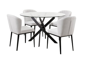 Ensemble de salle à manger Zoe 5 pièces avec table ronde de 47 po (L), dessus en verre, base géométrique en métal et 4 chaises - noir et gris