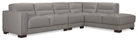  Sofa sectionnel de droite Citadel 3 pièces en cuir véritable de qualité supérieure avec pattes en bois - gris