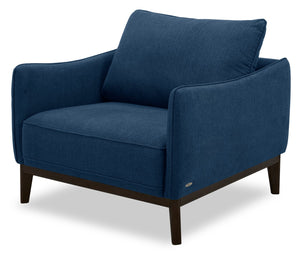 Fauteuil Gena Cindy Crawford Home de 38,5 po en tissu d’apparence lin bleu minuit avec coussin de dossier amovible