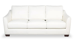 Sofa Royce Cindy Crawford Home de 84 po en cuir véritable blanc ivoire avec pattes en bois