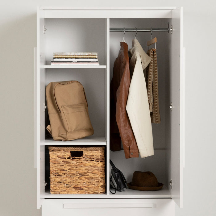 Commode verticale Alex de 33 po (L) x 68,5 po (H) à 2 tiroirs avec armoire de rangement pour la chambre à coucher - blanche