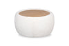 Pouf table à café Rio de 36 po en tissu de chenille blanc albâtre avec dessus et pattes en bois