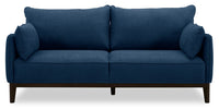  Sofa Gena Cindy Crawford Home de 85 po de format condo en tissu d’apparence lin bleu minuit avec coussins de dossier amovibles