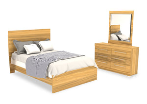 Ensemble de chambre à coucher Riley 5 pièces avec lit à panneaux, commode et miroir, fabriqué au Canada, naturel - format lit double