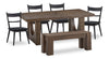 Ensemble de salle à manger Sol de Kort & Co. 6 pièces avec table de 78 po (L), base piédestal, banc et 4 chaises - noir et brun