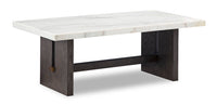  Table à café Warwick de 52 po en bois massif et en marbre - blanche et chêne brun