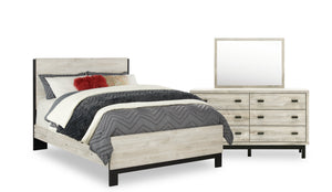 Ensemble de chambre à coucher Zen 5 pièces avec lit, commode et miroir, gris clair - format grand lit